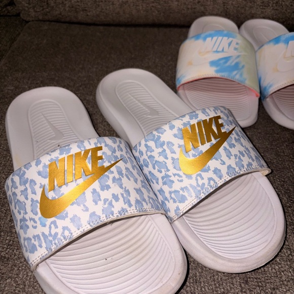 Nike Ladies Slide Sandals - Gold, Blue, Black - Picture 2 of 4
